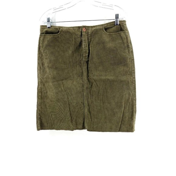 Calvin Klein Jeans Olive Green Corduroy Pencil Skirt Button Front Pockets Size 8 - Picture 1 of 11